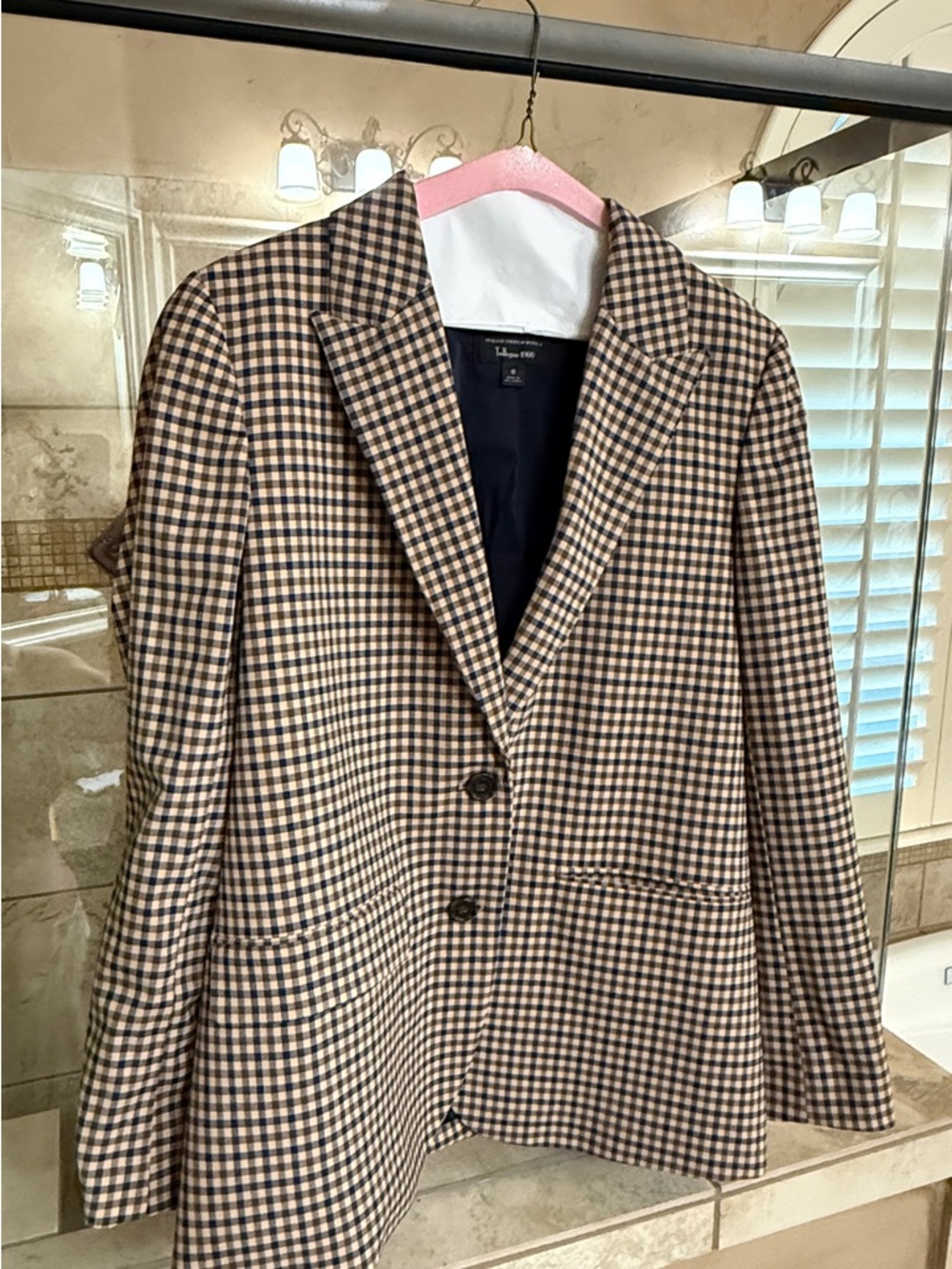 J. Crew Beige and Navy Gingham Blazer
